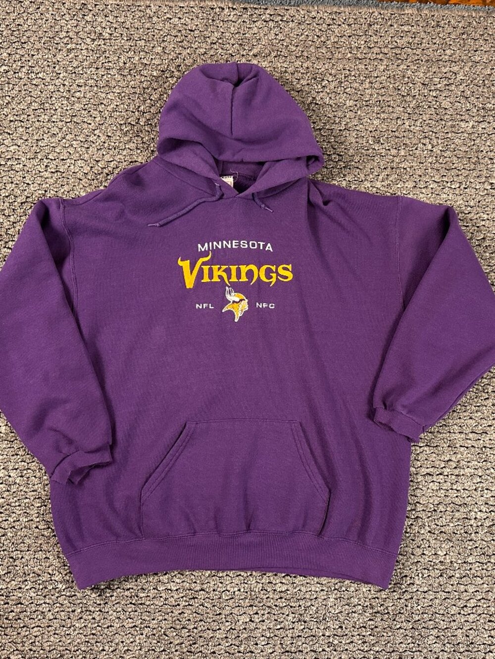 Vintage 90s Minnesota Vikings Pullover Hoodie Adult XL Purple NFL Football READ